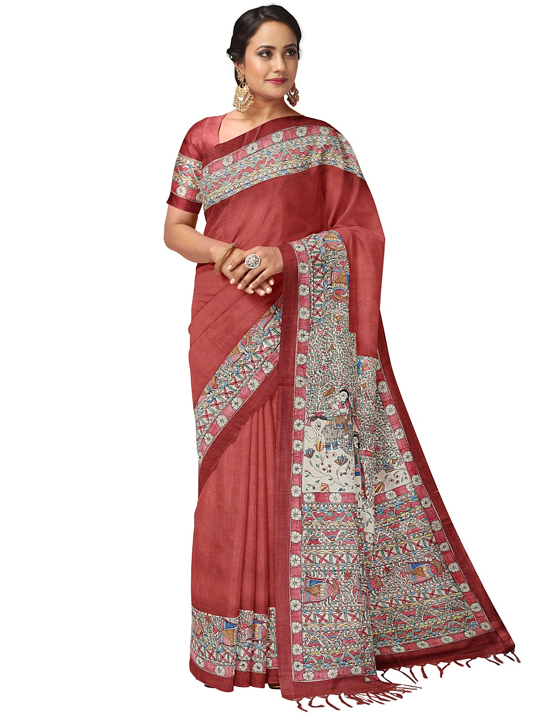 Handpainted Madhubani Saree on Tussar Munga Silk – “Doli ka Haar”